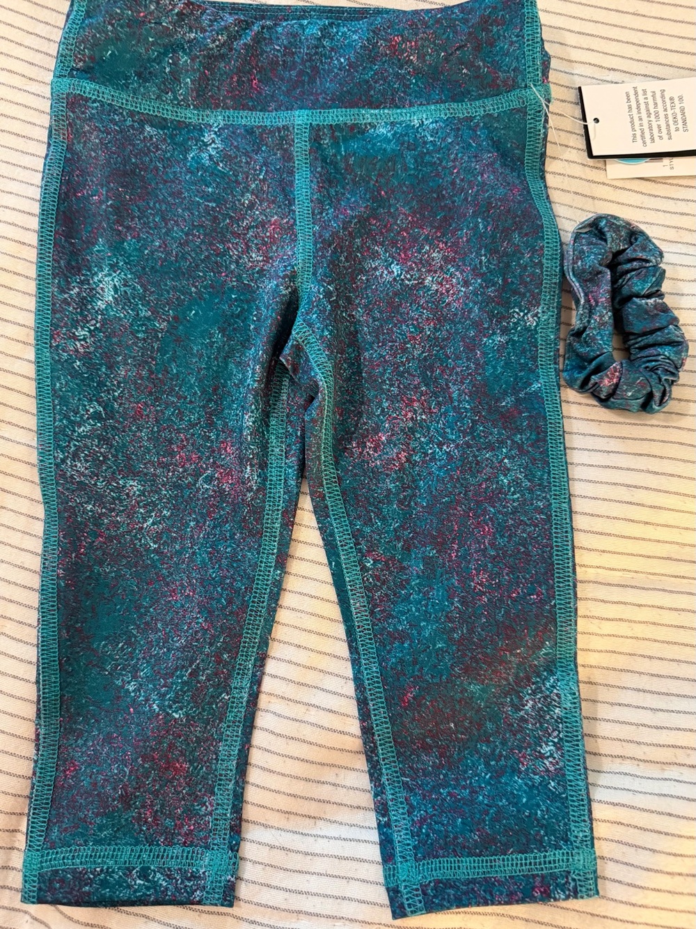 Ideology - 2T - Girls' Teal Marble Active Leggings - Matching Scrunchie - NWT